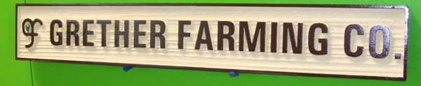 O24758 - Sandblasted Wood Grain Sign for Grether Farming Co. with  Leaf Logo