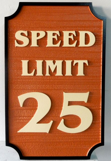H17237 - Carved  and Sandblasted Wood Grain HDU  "Speed Limit 25 MPH" Traffic Sign 