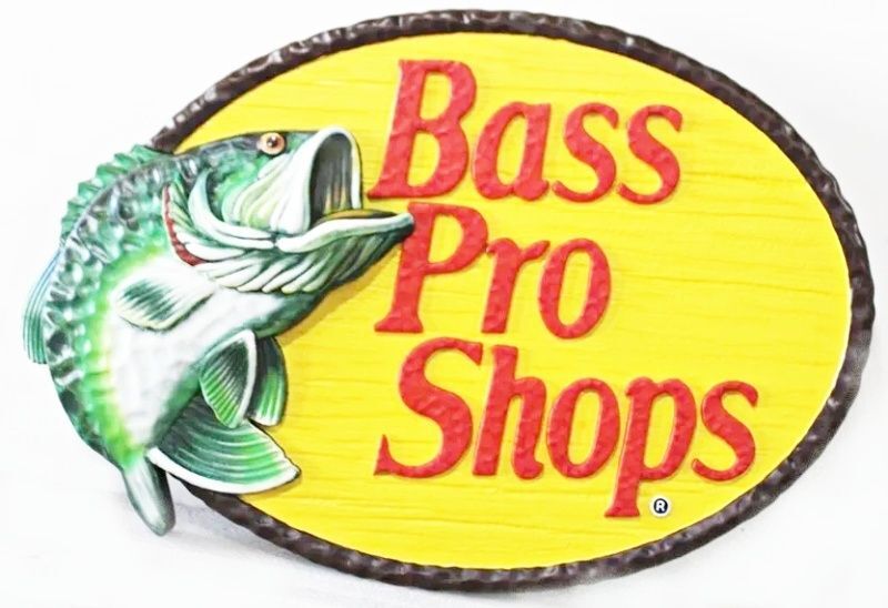 MB2496 - Carved 3D Artist-Painted  Bass Pro Shop sign with a Bass fish