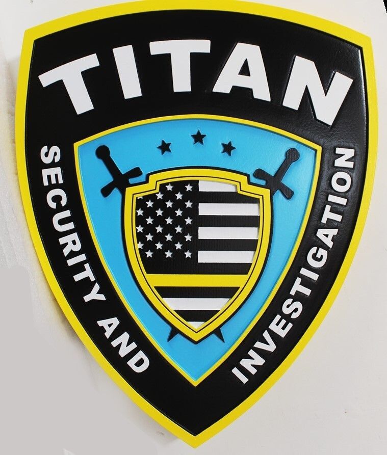 VP-1492 - Carved 2,5-D Multi-Level  Plaque of the  Logo of Titan Security and Investigation Company