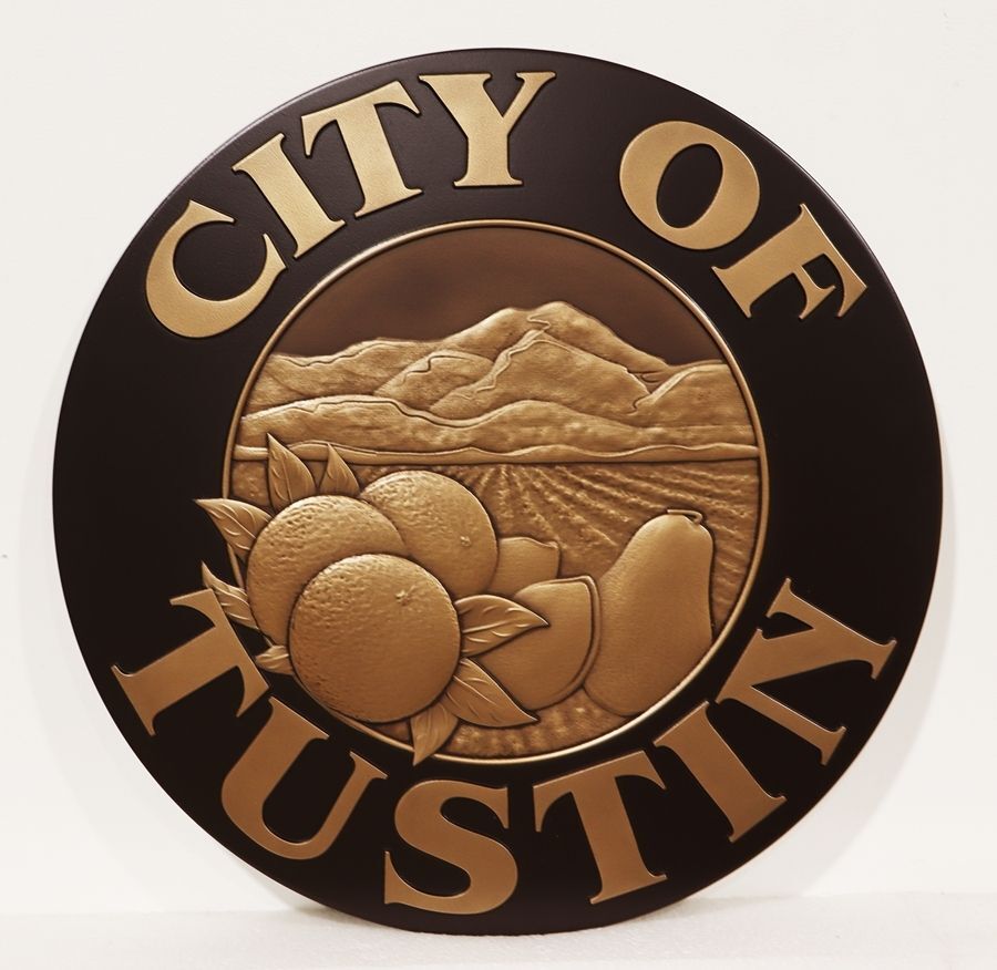 DP-2295 - Carved 3-D Bas-Relief Bronze-Plated  Plaque of the Seal of Tustin, California