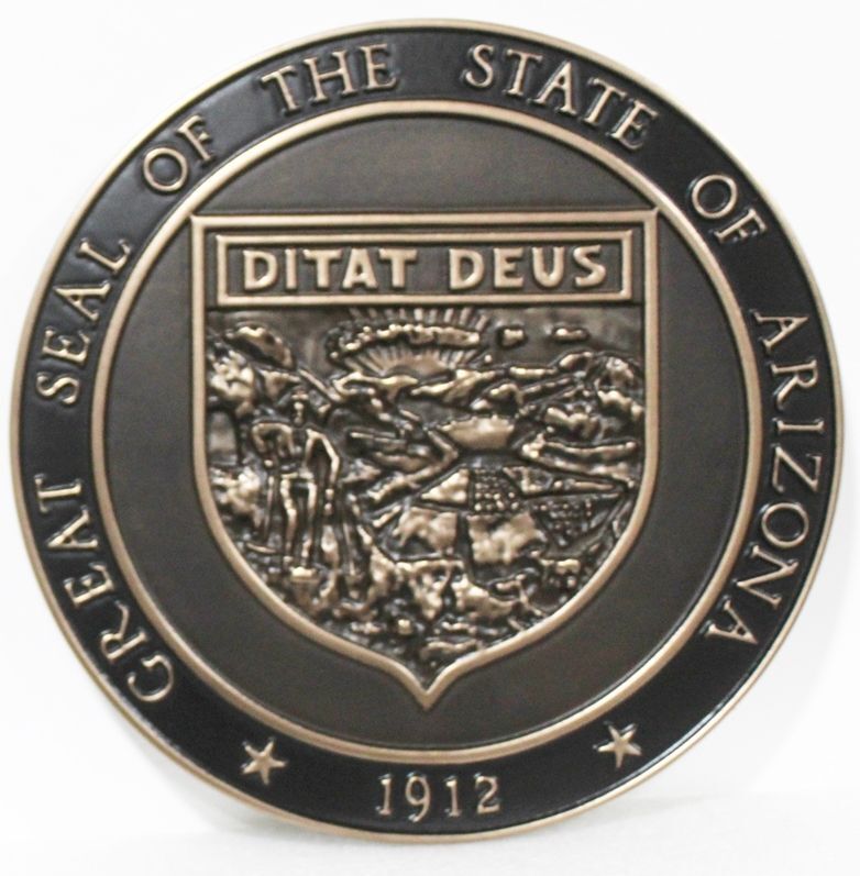 BP-1014 - Carved Plaque of the Great Seal of the State of Arizona, Bronze- Plated