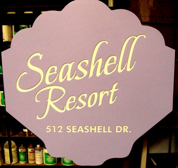 L21546 - Engraved HDU Seashell Sign for Beach Resort