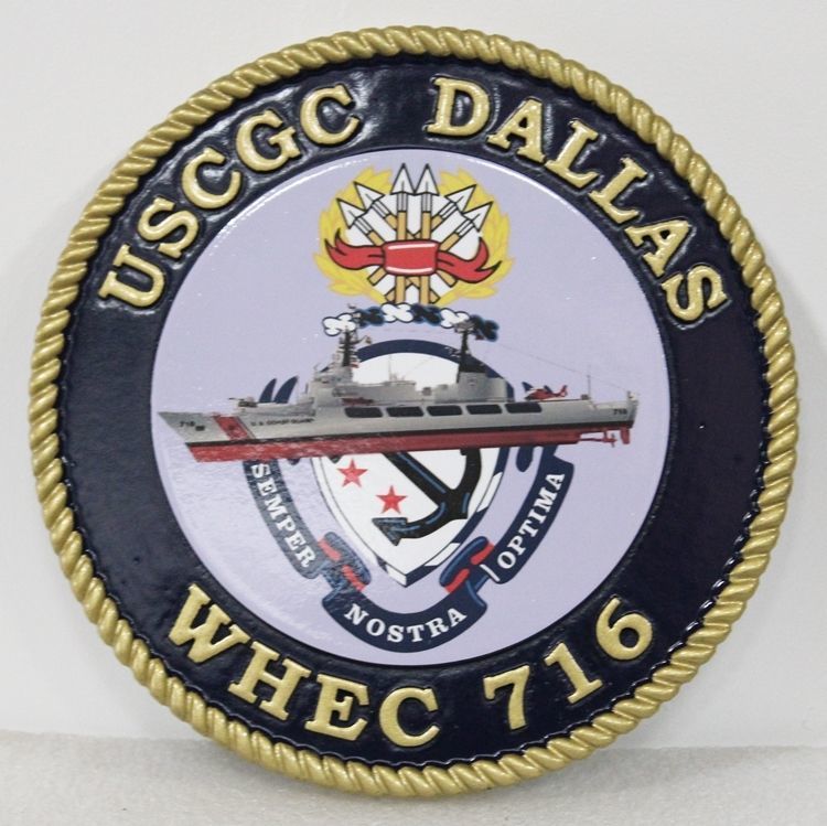 NP-2123 - Carved 2.5-D Raised Relief HDU Plaque of the Crest of the USCG Cutter Dallas, WHEC 716 