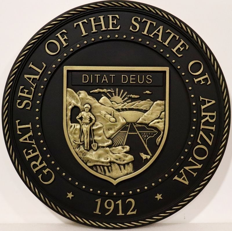 BP-1012A - Great Seal of the State of Arizona Plaque, 3-D HDU with Brass Finish