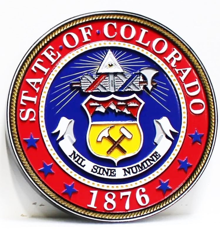 BP-1086 - Carved Plaque of Great Seal for the State of Colorado, Artist painted