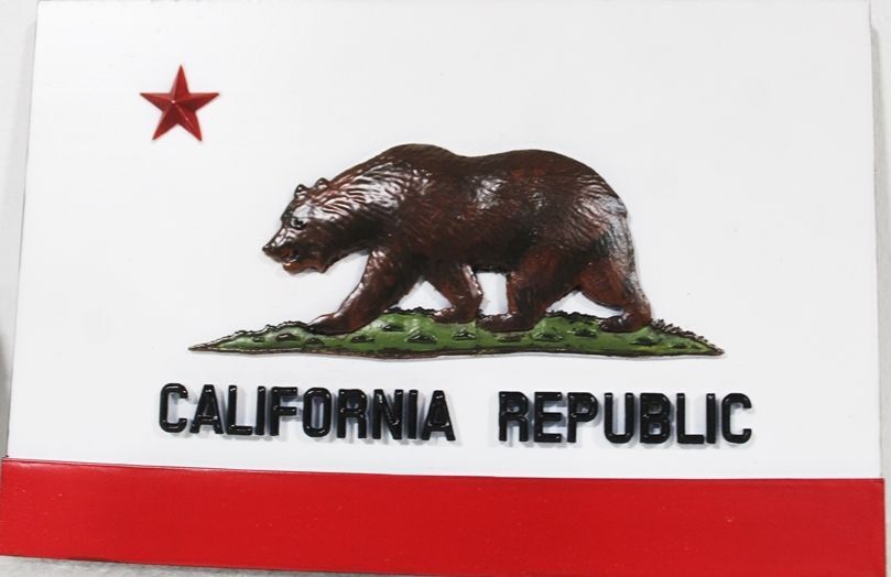 BP-1073 - 3-D Plaque of the California Republic  Flag ,  for the State of California, with Individually Mounted Letters and Carved Bear