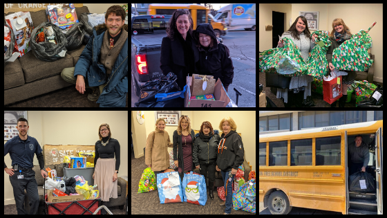 Photos of donors delivering their Holiday Gift Project gifts 