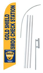 Gold Shield Smog Check Station Swooper/Feather Flag + Pole + Ground Spike
