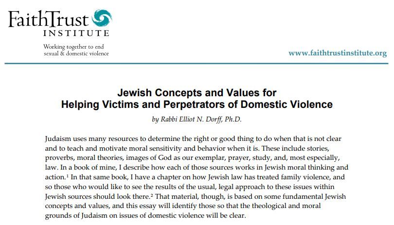 Jewish Concepts and Values for Helping Victims and Perpetrators of Domestic Violence