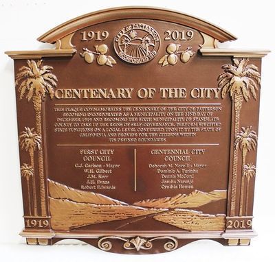 MA1008 - 3-D Bas-Relief Wall Plaque of the Centenary of the City of Patterson, California