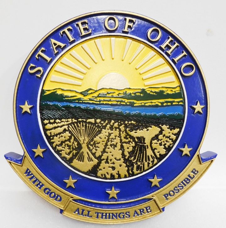 BP-1425 - Carved Great Seal of the State of Ohio, 2.5-D Relief, Artist-Painted