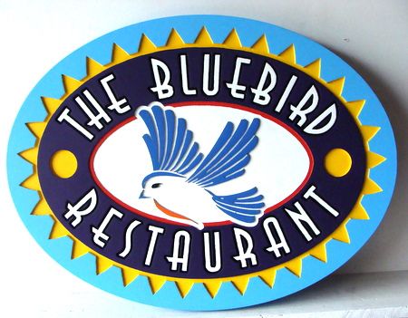 Q25048 - Bluebird Restaurant Carved Wood Sign