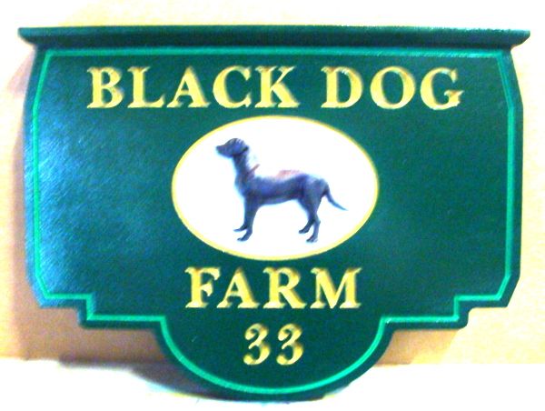 O24508 - Carved HDU Entrance Sign for Black Dog Farm