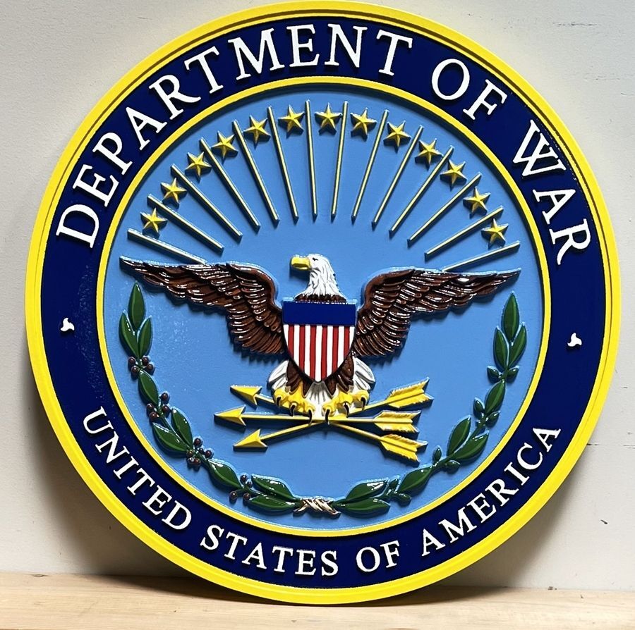 V31101 -Carved 3D Wall Plaque of the Seal of the US Department of War ( Defense)  (Version 2)