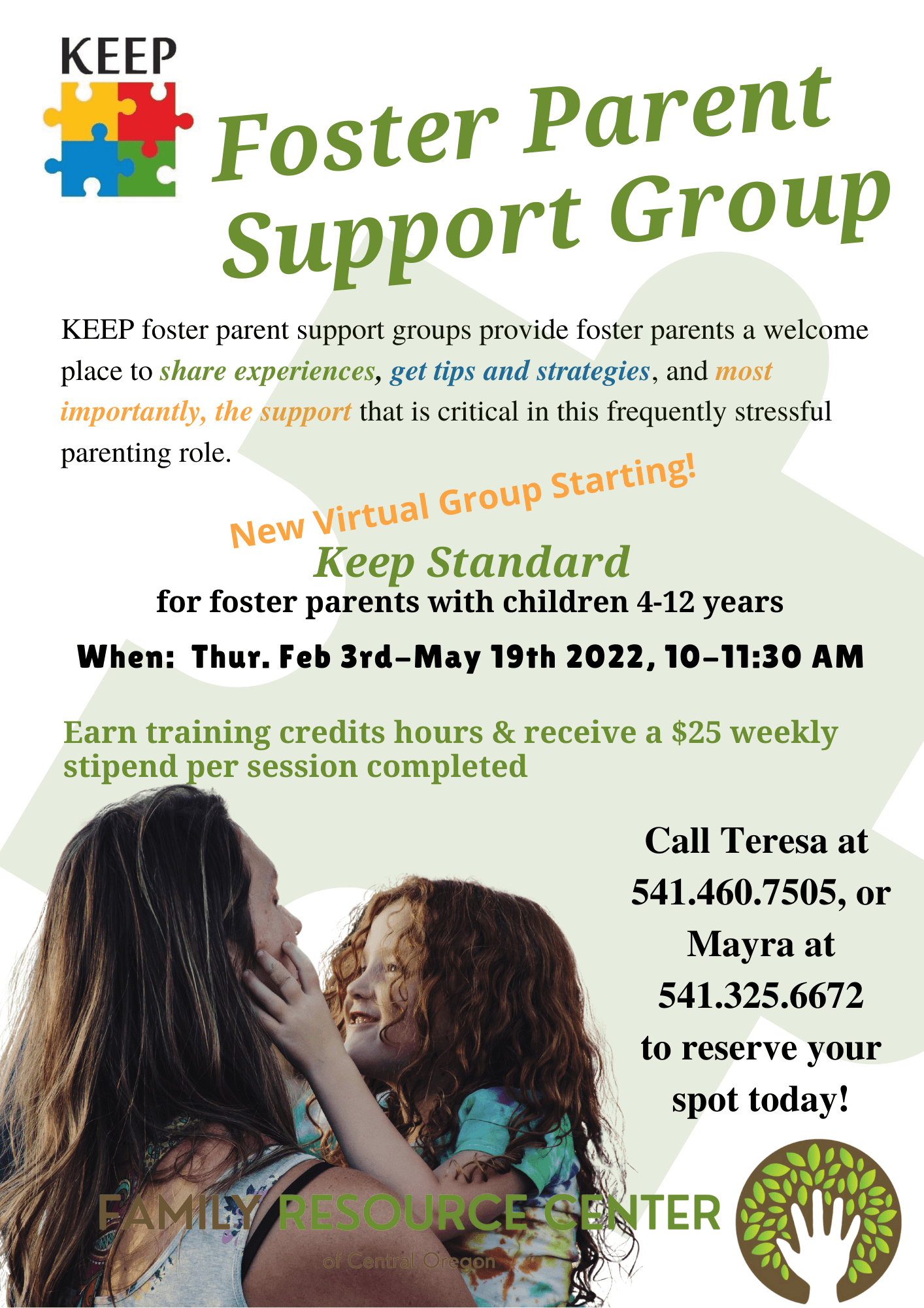 Flyer for Foster Parent Support Group Class