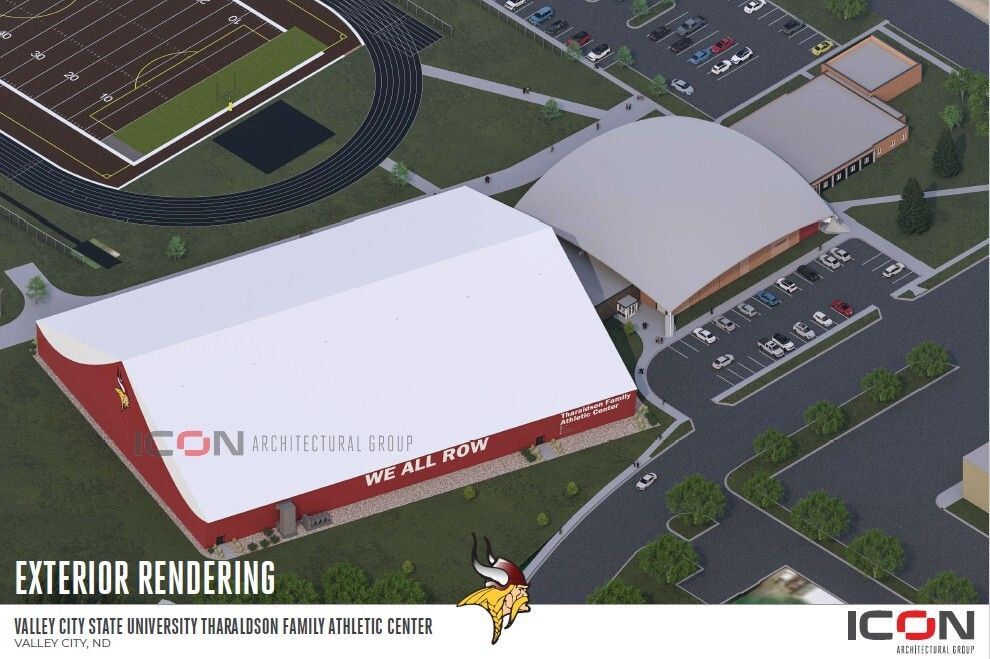 Rendering of exterior of Tharaldson Family Activity Center and link to view more renderings