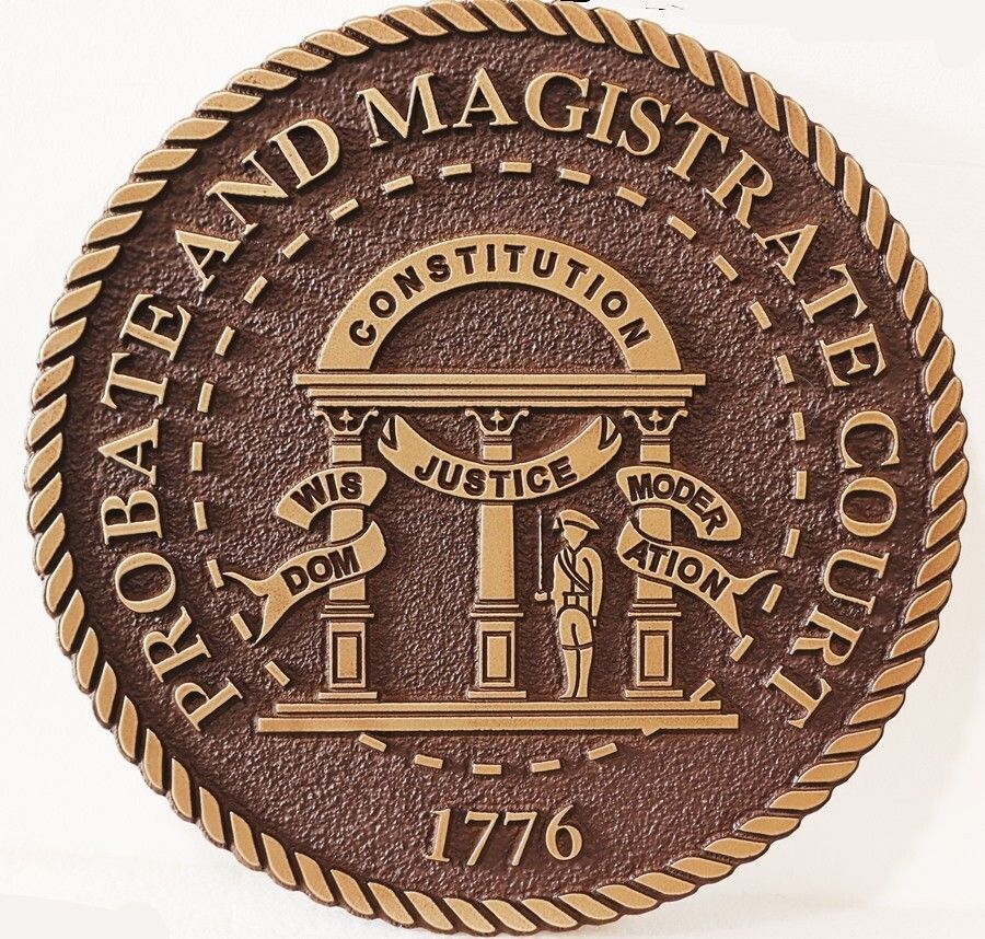 GP-1093 - Carved 2.5-D Multi-Level Plaque of the Seal of the Probate and Magistrate Court, State of Georgia, with Sandblasted Background