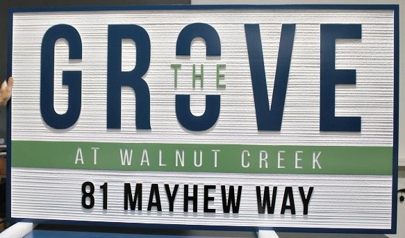 K20189 - Carved and Sandblasted Address Entrance Sign for "The Grove at Walnut Creek"
