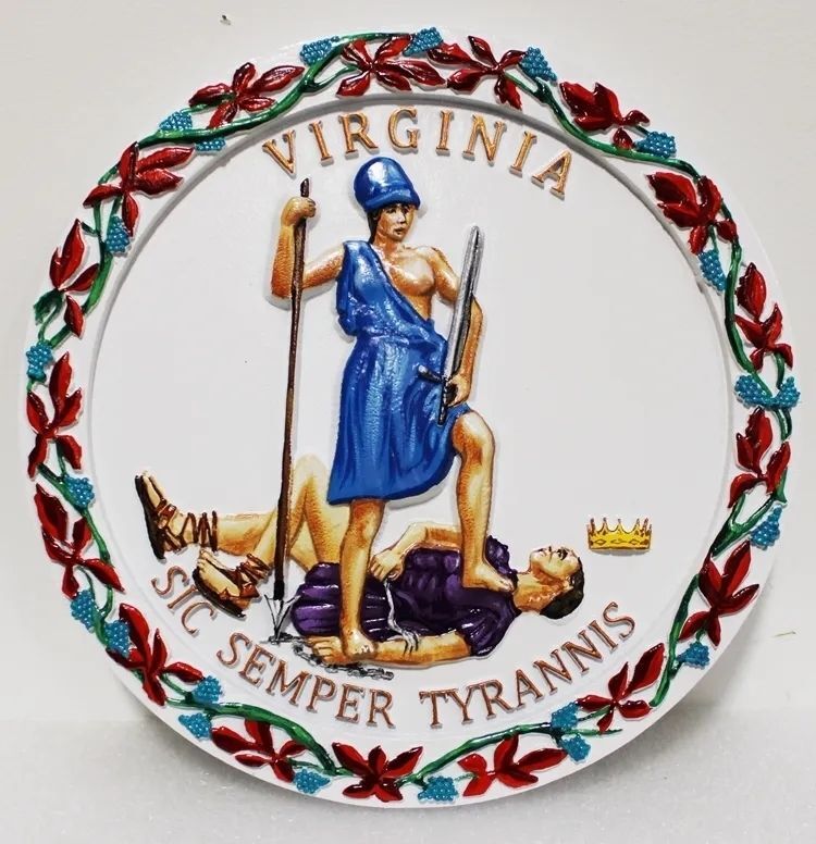 M2131- Carved 3-D Bas-Relief Wall Plaque of the Great Seal of the State of Virginia (Gallery 32)