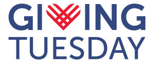 Giving Tuesday stacked logo with blue text and red heart icon.