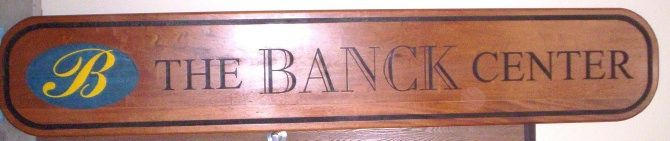 SA28733 -  Attractive Carved, Engraved Mahogany Wood Sign for "Banck Center"