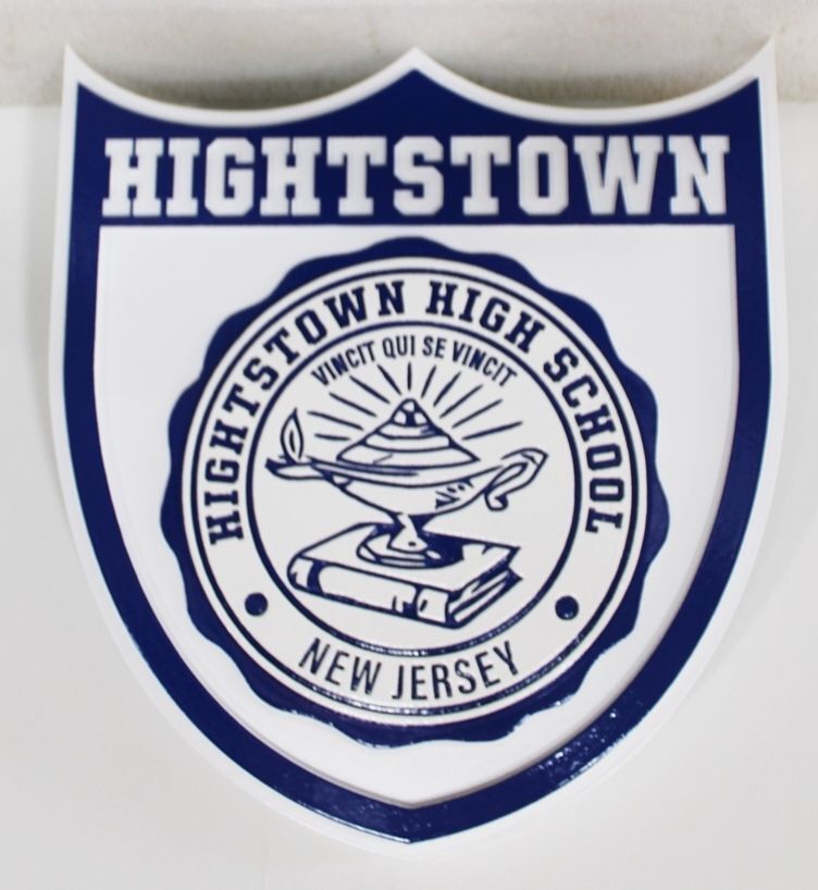 TP-1175 - Carved 2.5-D Raised Relief HDU Plaque of the Seal of the Hightstown High School in New Jersey