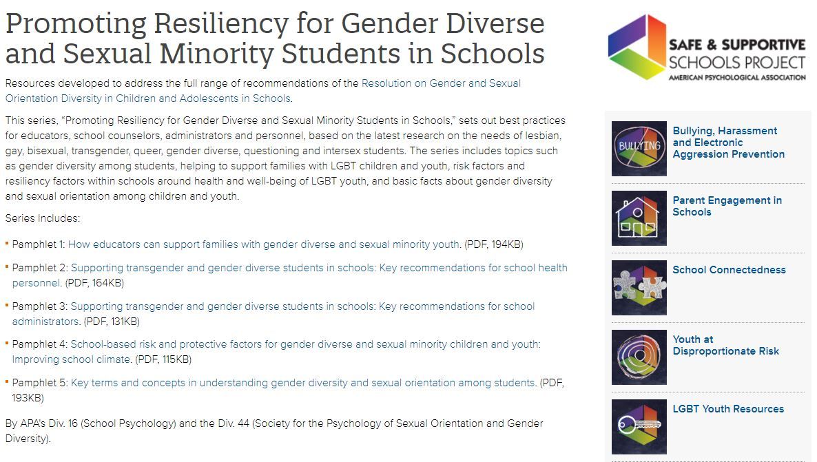 Promoting Resiliency for Gender Diverse and Sexual Minority Students in Schools