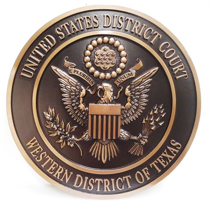 FP-1185 - Carved Plaque of the Seal of  the US District Court of the Western  District of Texas, 3-D Bronze Plated