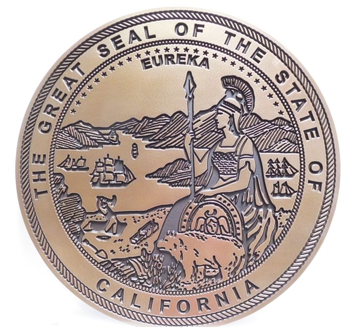 BP-1072 - Engraved Plaque of the Seal of the State of California, Artist Painted in 2 colors