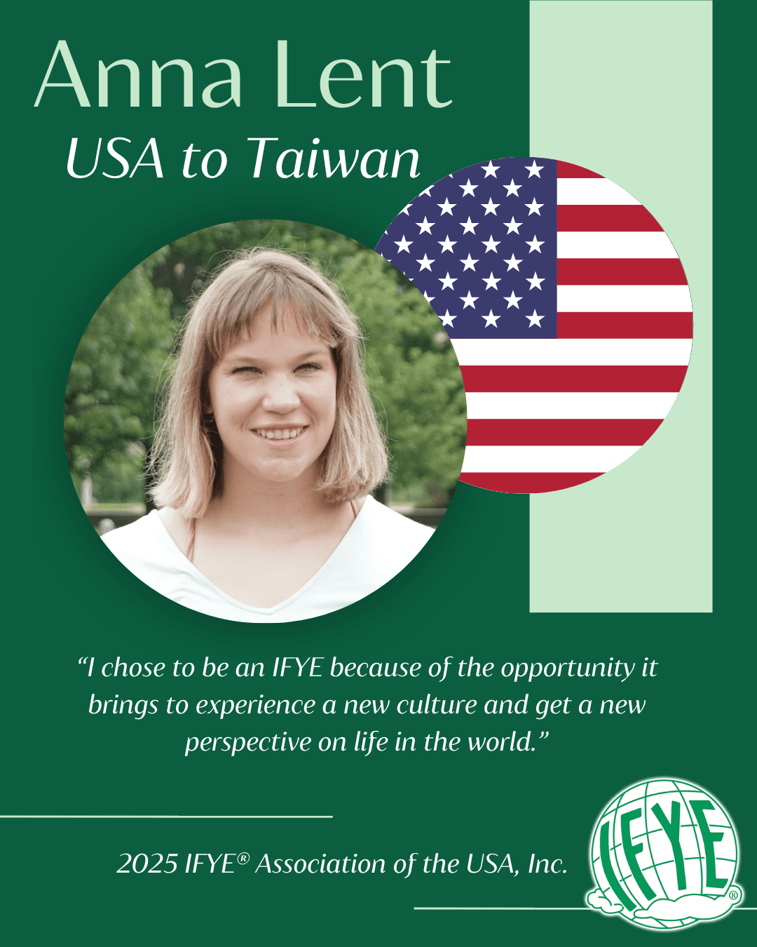 2025 IFYE Anna Lent USA to Taiwan