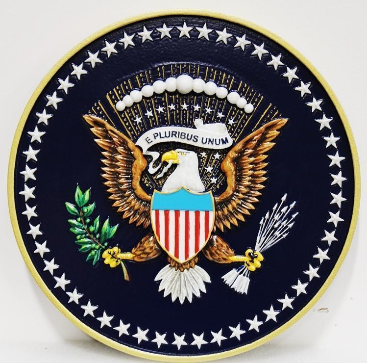 U30093 - Carved 3-D Bas-relief HDU Wall Plaque of the Center Artwork of the Seal of the President of the United States.
