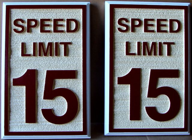 H17261 - Carved and Sandblasted  Wood Grain HDU  "Speed Limit 15" Traffic Signs