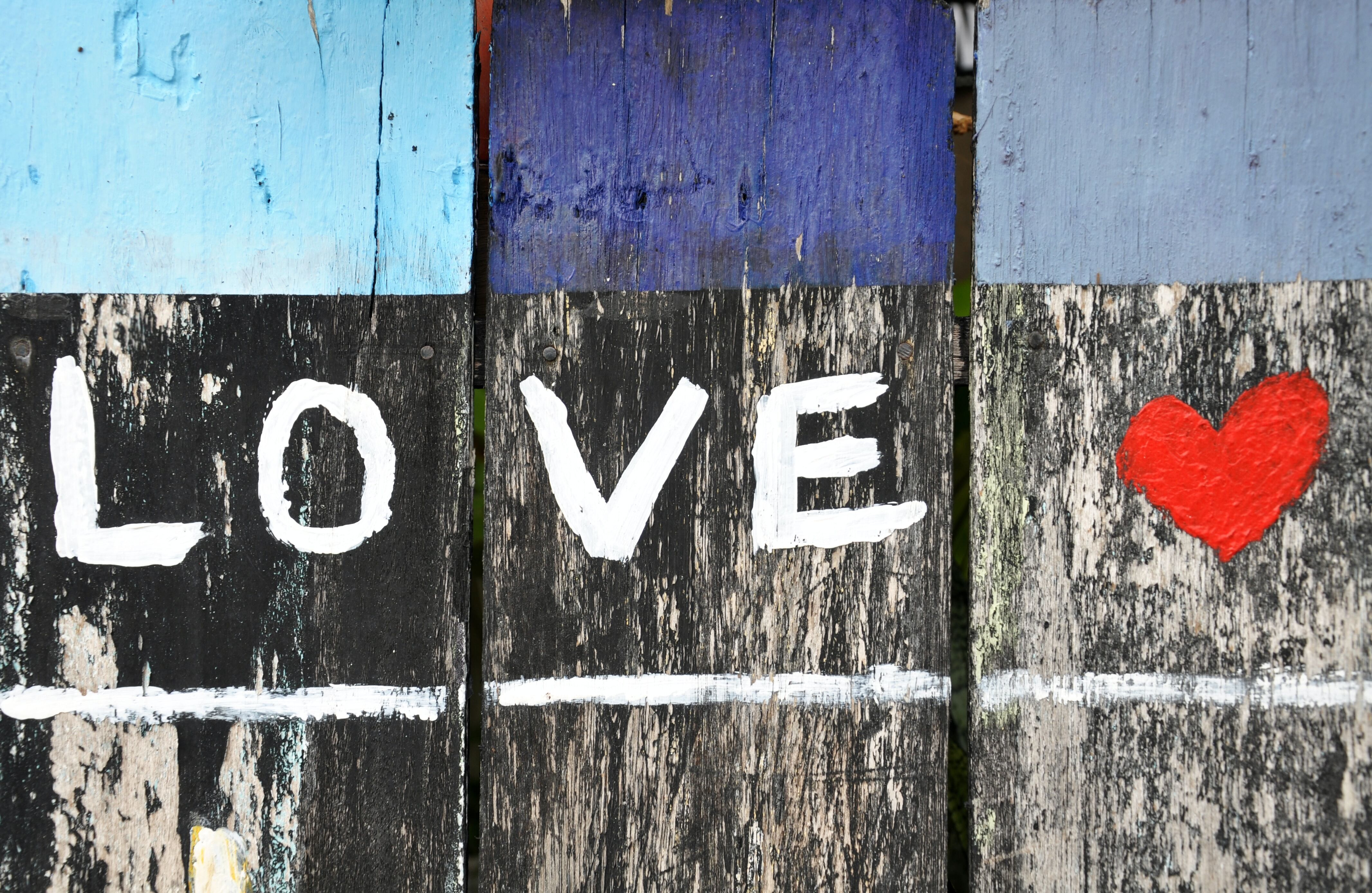 Closeup picture of a fence with LOVE painted on it. Photo by Alex Block on Unsplash.