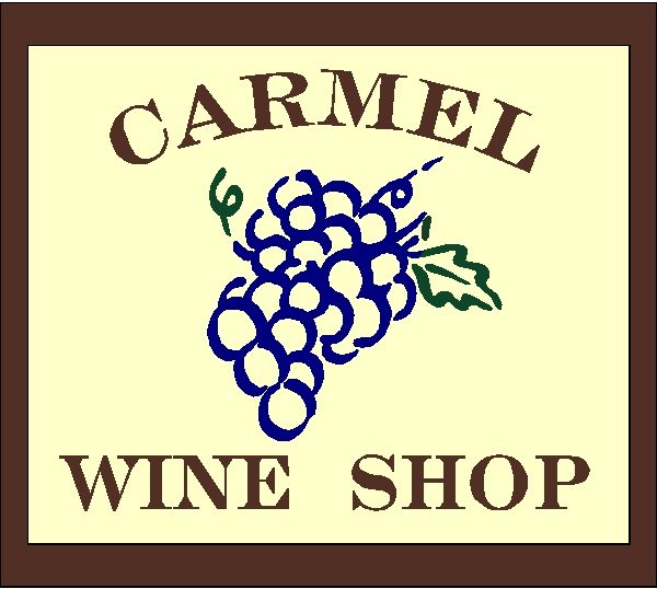 R27110 -Overhead Hanging Carved Wood  Sign for Carmel Wine Shop 