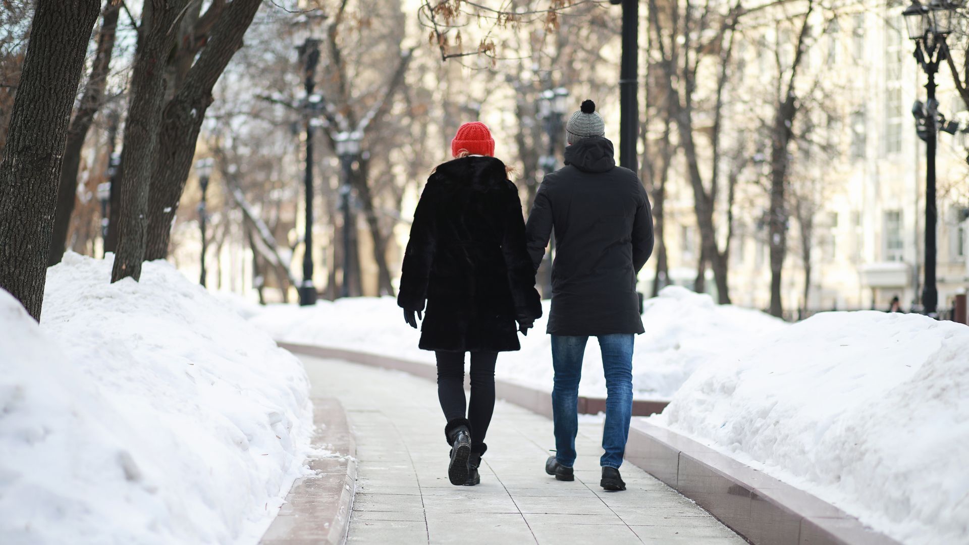 man and woman walking