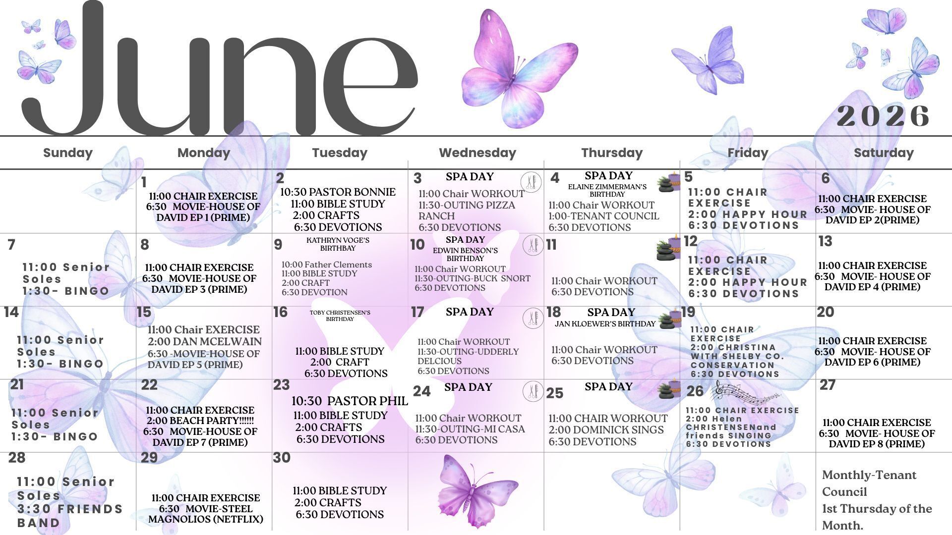 Downloadable Activities Calendar