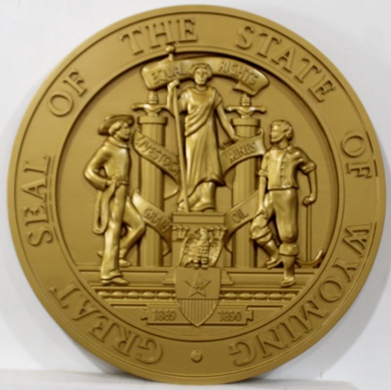 BP-1757 - Carved Plaque of the State of the  Seal of the State of Wyoming 