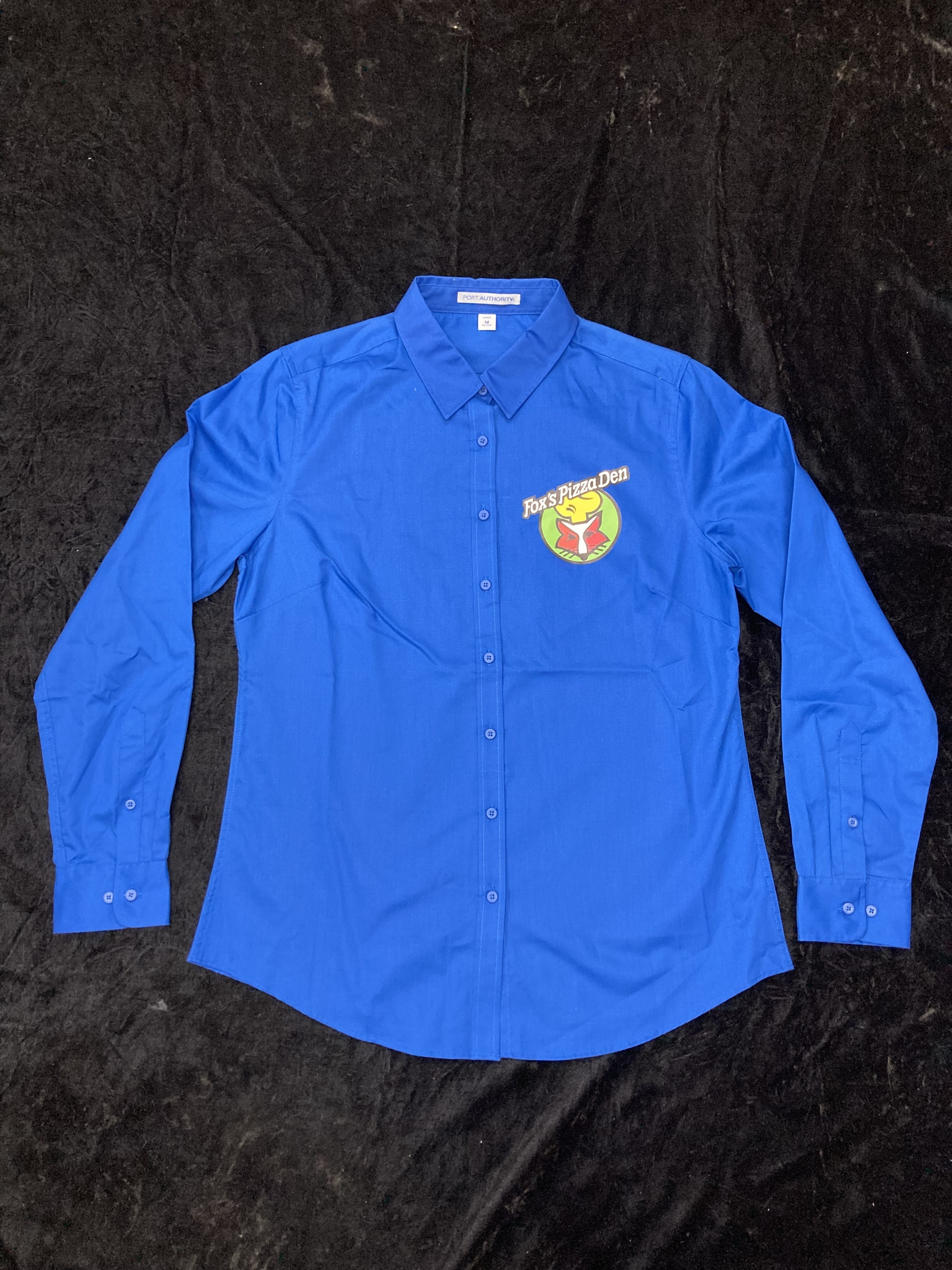 SALE Fox's Logo - LADIES Medium Blue Button-Up