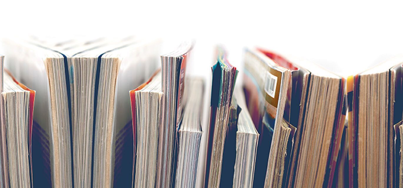 Row of books and magazines