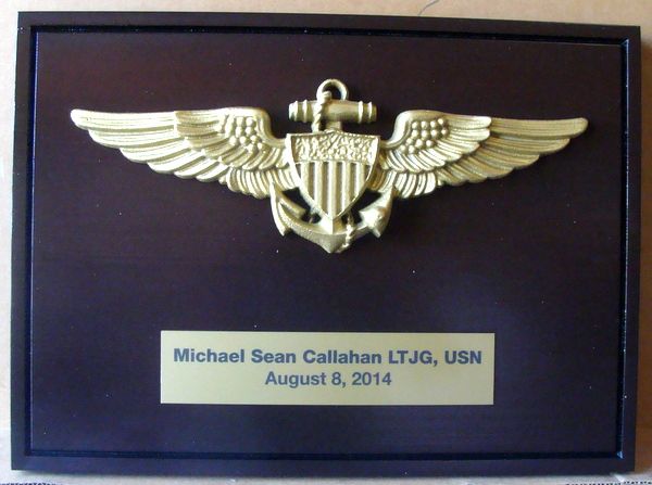 MB2270 - Badge of a Naval Aviator  Mounted on a Mahogany Plaque, 3-D