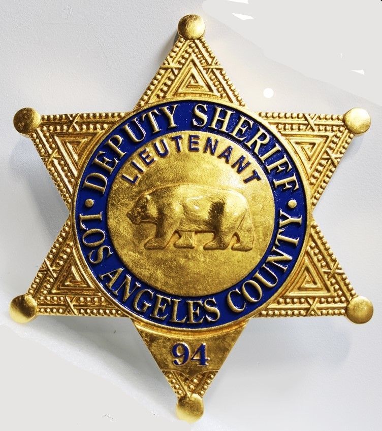 PP-1680 - Carved Wall Plaque of the Star Badge of the Sheriff's Office, Los Angeles County, California, Gold Leaf Gilded