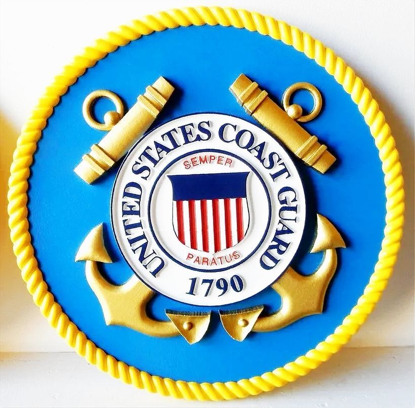 NP-1020 - Carved Plaque  of the  Seal of the US Coast Guard, 3-D Artist Painted