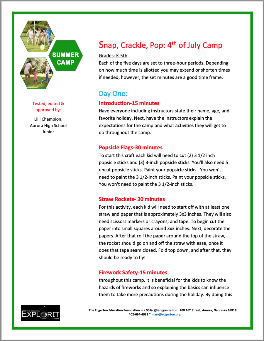 Snap, Crackle, Pop: 4th of July Camp