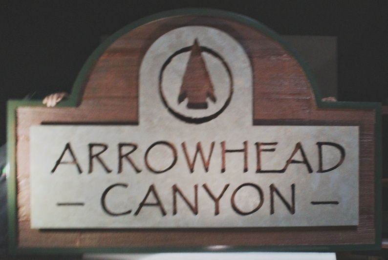 M22038 - Carved and Engraved Property Name Sign for "Arrowhead Canyon" with Artwork