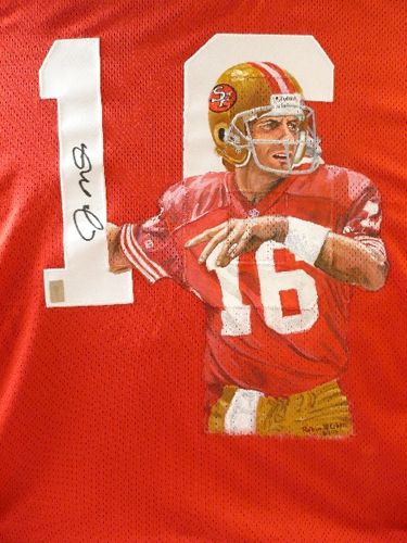 Joe Montana, acrylic on full-sized jersey , 14" x 10"