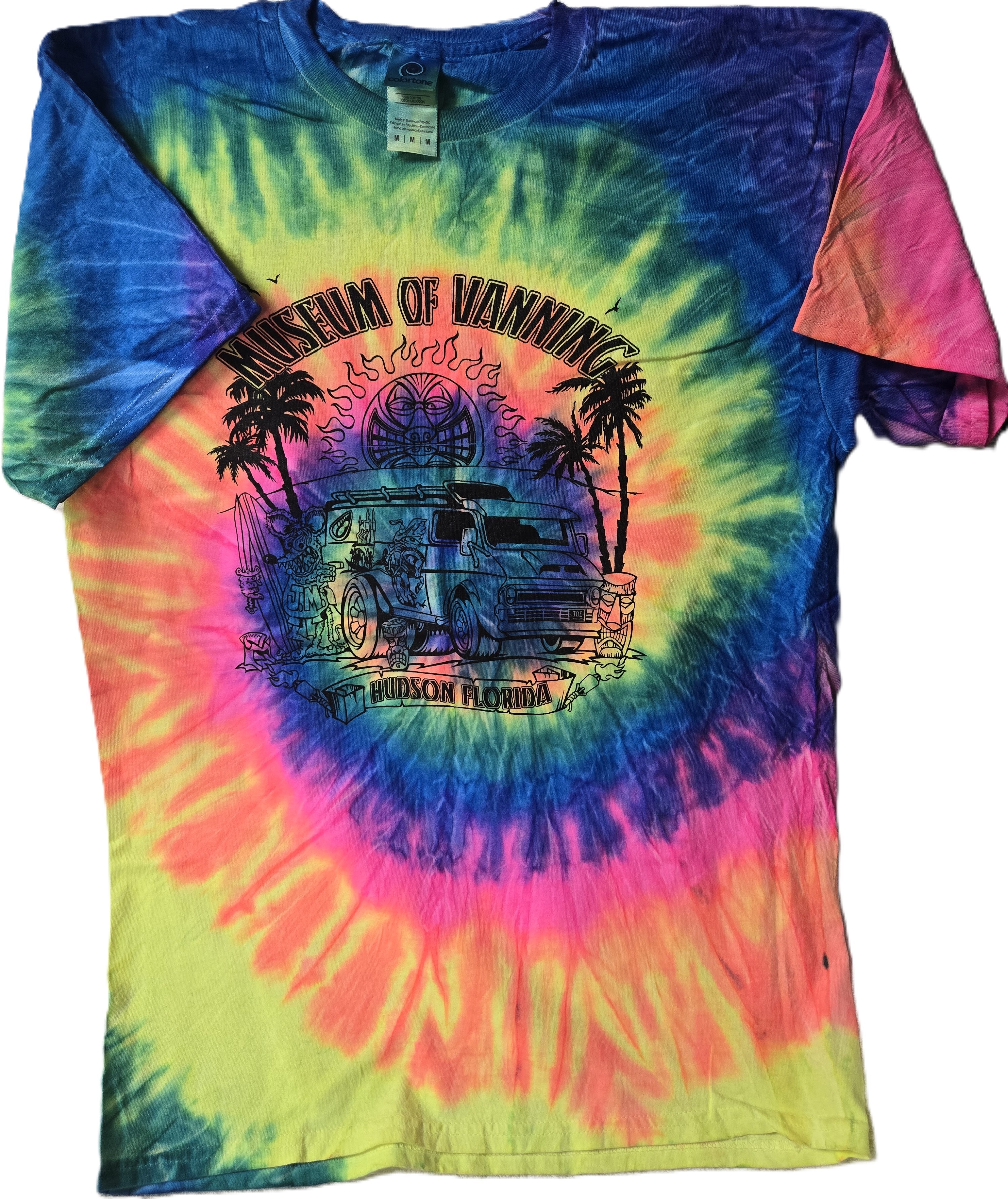 Adult Museum Logo T-Shirt Neon Rainbow Tie Dye