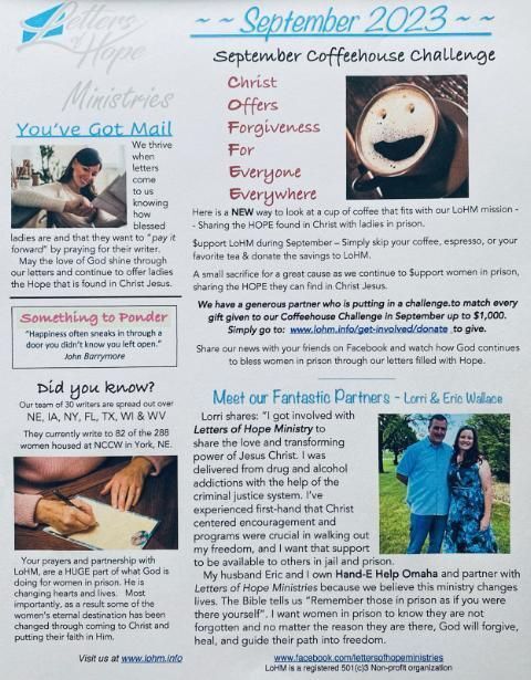 Letters of Hope Ministries September Newsletter