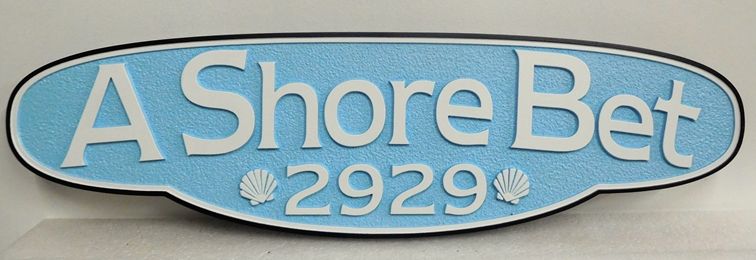 L22205A- Carved and Sandblasted HDU Sign for Seashore Residence "A Shore Bet"  with Two Seashells as Artwork