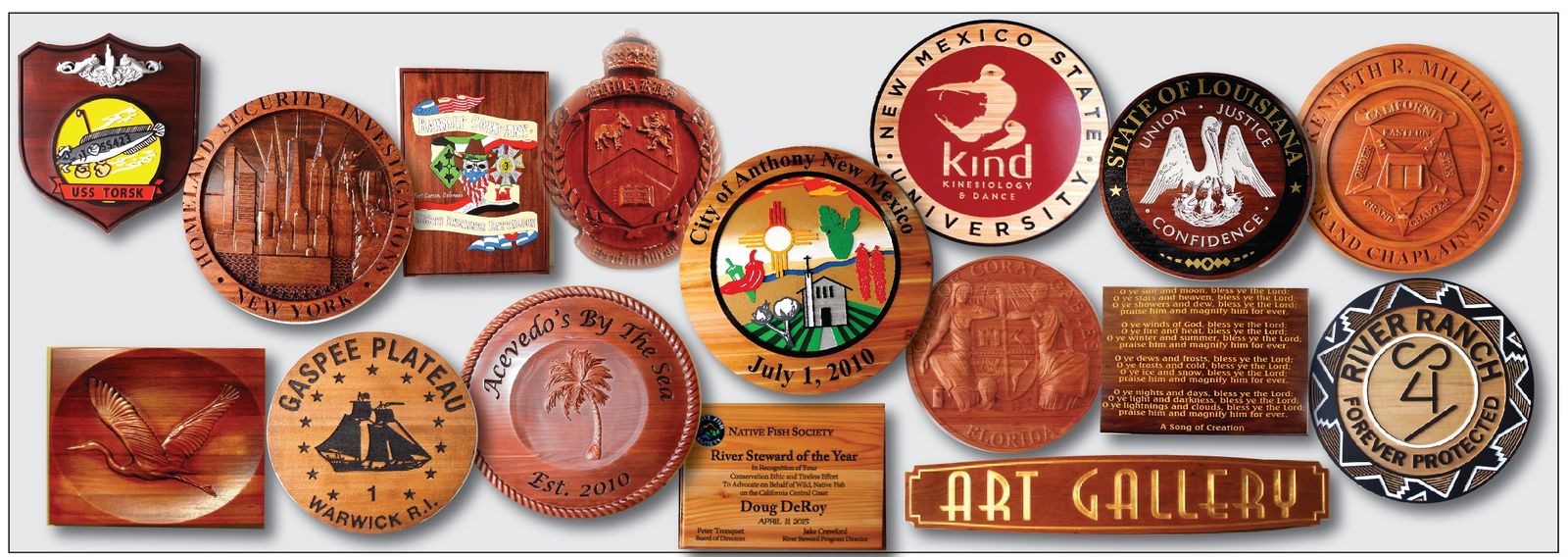 Handcrafted, highest quality carved wood wall plaques